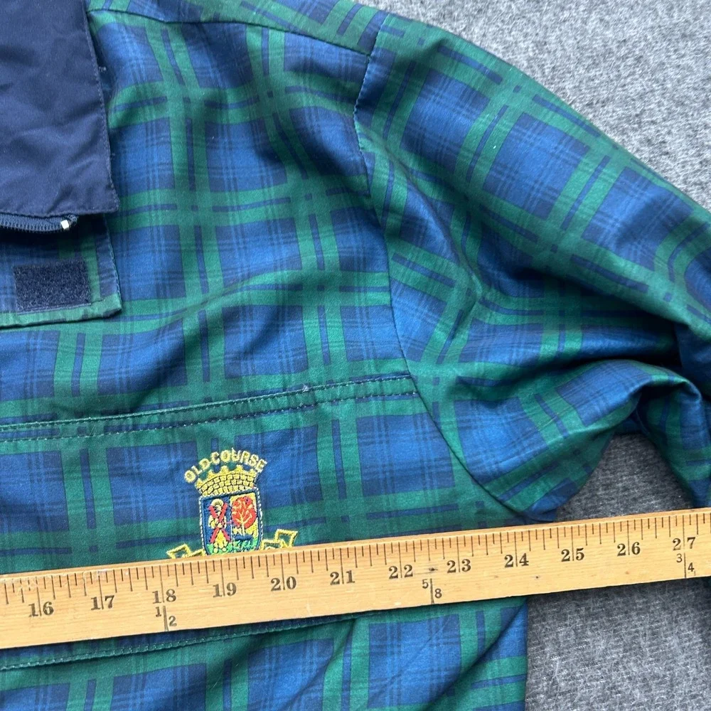 St. Andrews Tartan Windbreaker Jacket Medium Blue Green Golf Polyester Rain